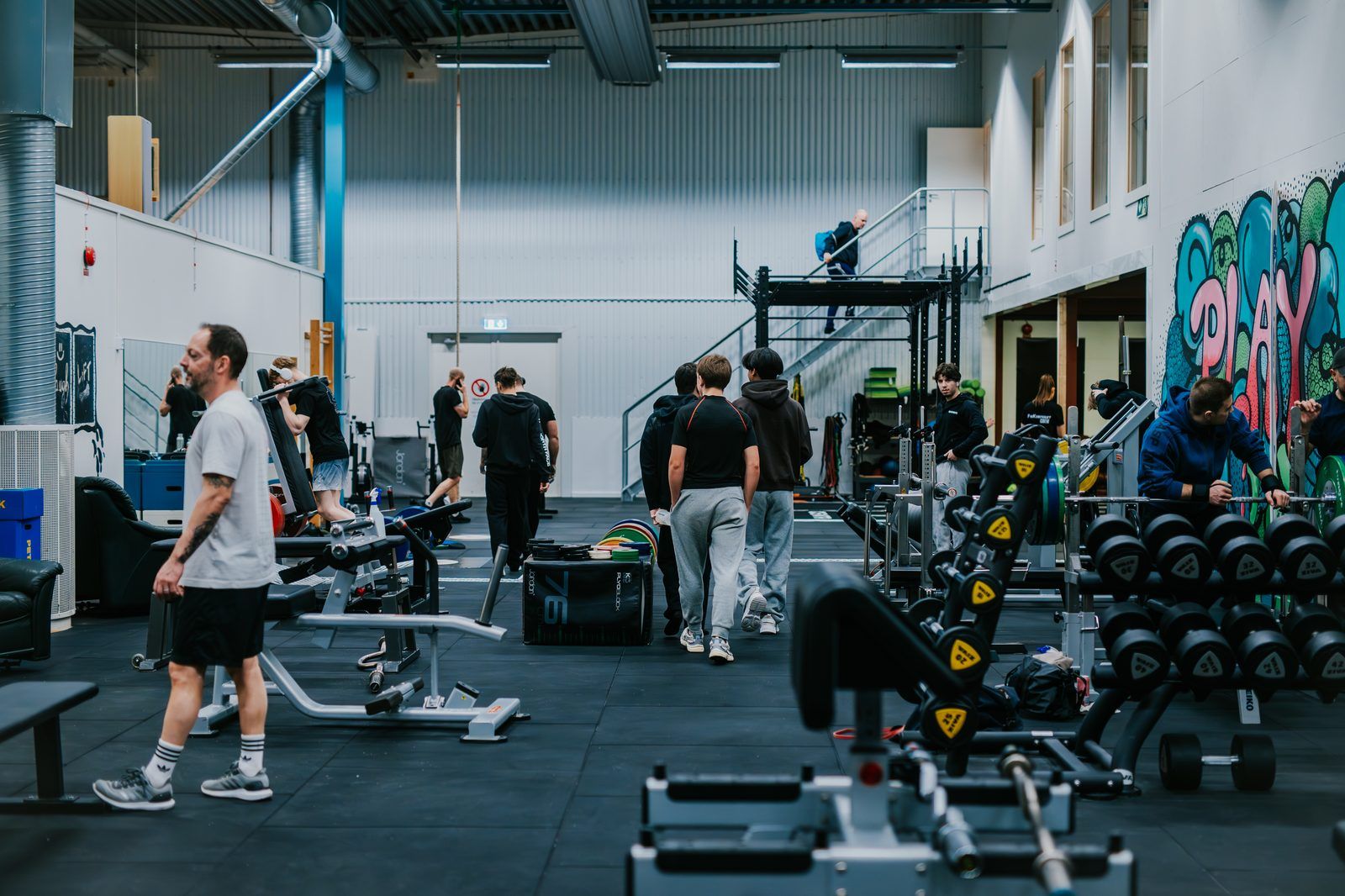 Gymgolvet på Fyskompaniet med maskiner och fria vikter